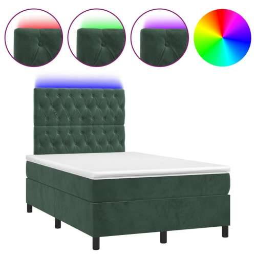 Krevet box spring s madracem LED tamnozeleni 120x200 cm baršun - Tamnozelena 120 x 200 cm Dizajn s gumbima Cijena