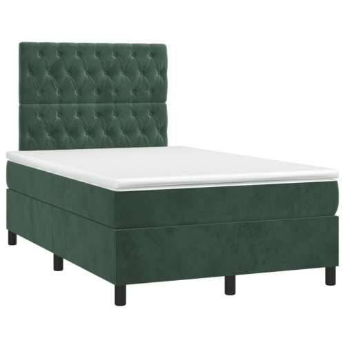 Krevet box spring s madracem LED tamnozeleni 120x200 cm baršun - Tamnozelena 120 x 200 cm Dizajn s gumbima Cijena