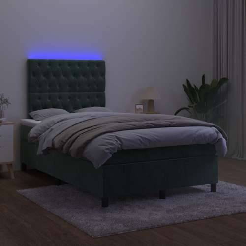 Krevet box spring s madracem LED tamnozeleni 120x200 cm baršun - Tamnozelena 120 x 200 cm Dizajn s gumbima Cijena