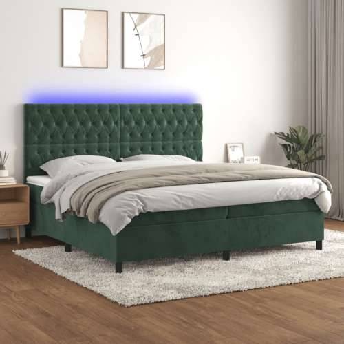 Krevet box spring s madracem LED tamnozeleni 200x200 cm baršun - Tamnozelena 200 x 200 cm Dizajn s gumbima Cijena