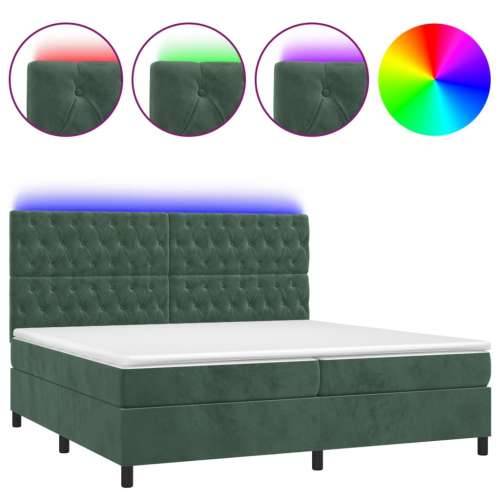 Krevet box spring s madracem LED tamnozeleni 200x200 cm baršun - Tamnozelena 200 x 200 cm Dizajn s gumbima Cijena
