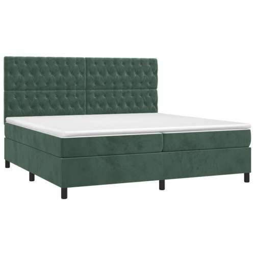 Krevet box spring s madracem LED tamnozeleni 200x200 cm baršun - Tamnozelena 200 x 200 cm Dizajn s gumbima Cijena