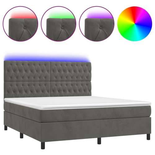 Krevet box spring s madracem LED tamnosivi 160x200 cm baršun - Tamno siva 160 x 200 cm Dizajn s gumbima Cijena
