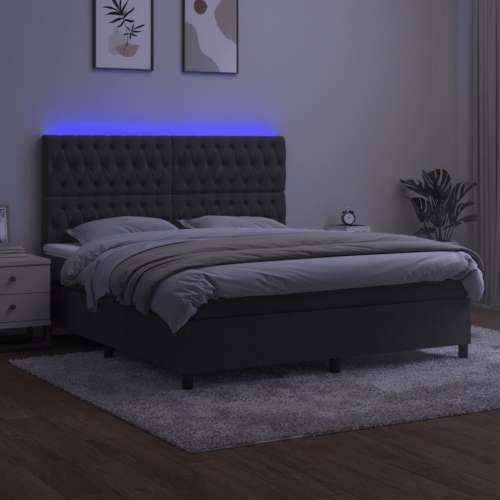 Krevet box spring s madracem LED tamnosivi 160x200 cm baršun - Tamno siva 160 x 200 cm Dizajn s gumbima Cijena