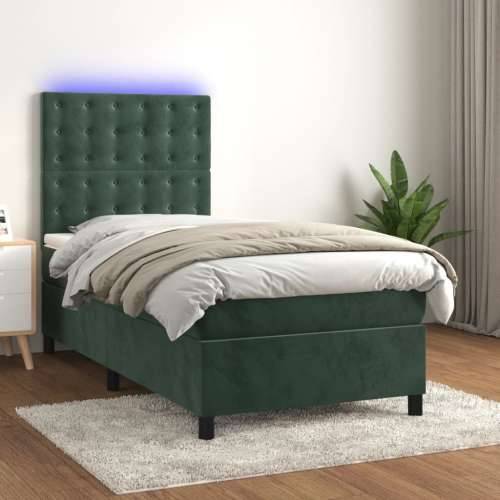 Krevet box spring s madracem LED tamnozeleni 100x200 cm baršun - Tamnozelena 100 x 200 cm gumbi Cijena