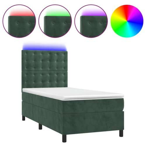 Krevet box spring s madracem LED tamnozeleni 100x200 cm baršun - Tamnozelena 100 x 200 cm gumbi Cijena