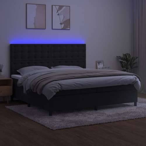 Krevet box spring s madracem LED crni 200x200 cm baršun - Crna 200 x 200 cm gumbi Cijena