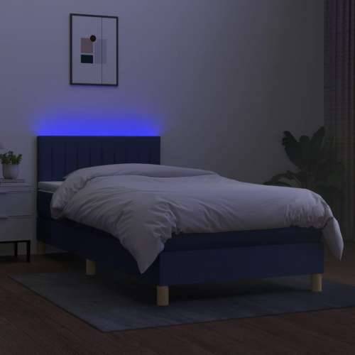 Krevet box spring s madracem LED plavi 100x200 cm od tkanine - Plava 100 x 200 cm Okomite pruge Cijena