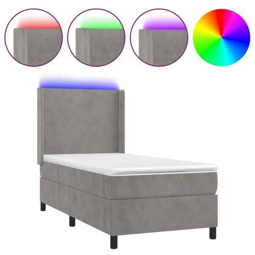 Krevet box spring s madracem LED svjetlosivi 80x200 cm baršun - Svjetlosiva 80 x 200 cm Gladak dizajn Cijena