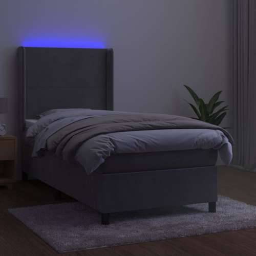 Krevet box spring s madracem LED svjetlosivi 80x200 cm baršun - Svjetlosiva 80 x 200 cm Gladak dizajn Cijena