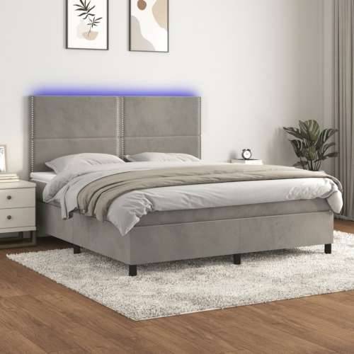Krevet box spring s madracem LED svjetlosivi 180x200 cm baršun - Svjetlosiva 180 x 200 cm Obično s čavlima Cijena