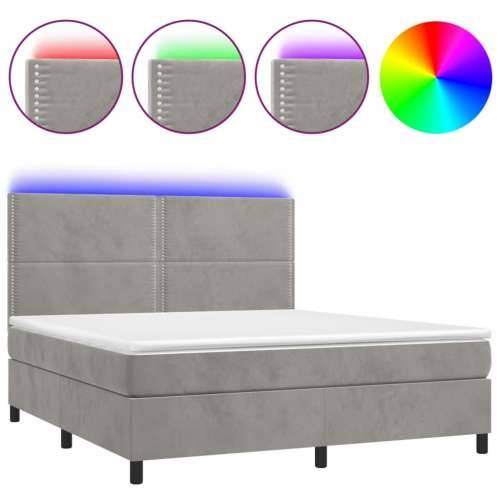 Krevet box spring s madracem LED svjetlosivi 180x200 cm baršun - Svjetlosiva 180 x 200 cm Obično s čavlima Cijena