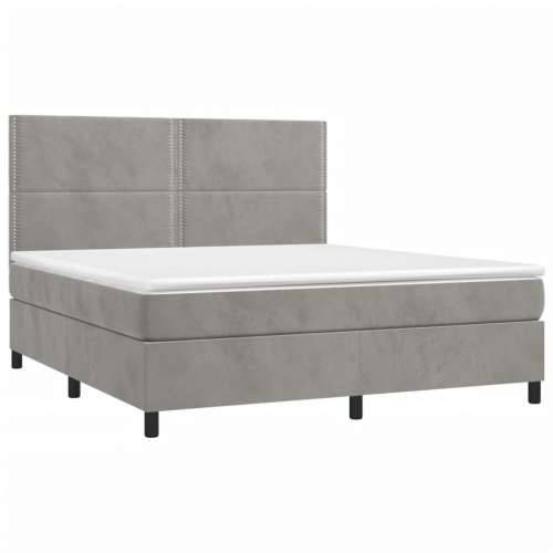 Krevet box spring s madracem LED svjetlosivi 180x200 cm baršun - Svjetlosiva 180 x 200 cm Obično s čavlima Cijena