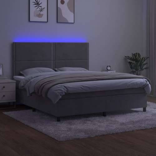 Krevet box spring s madracem LED svjetlosivi 180x200 cm baršun - Svjetlosiva 180 x 200 cm Obično s čavlima Cijena