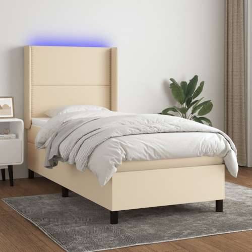 Krevet box spring s madracem LED krem 90x200 cm od tkanine - Krema 90 x 200 cm Obično s čavlima Cijena
