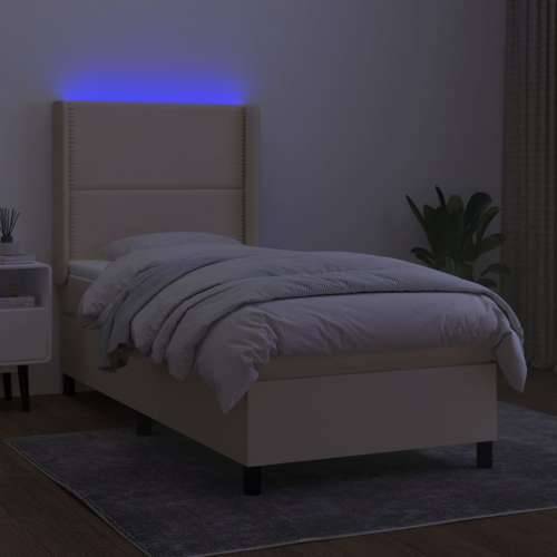 Krevet box spring s madracem LED krem 90x200 cm od tkanine - Krema 90 x 200 cm Obično s čavlima Cijena