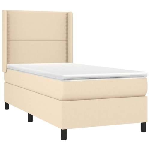 Krevet box spring s madracem LED krem 90x200 cm od tkanine - Krema 90 x 200 cm Obično s čavlima Cijena