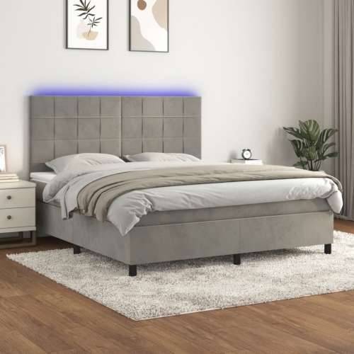 Krevet box spring s madracem LED svjetlosivi 180x200 cm baršun - Svjetlosiva 180 x 200 cm Blok s kvadratima Cijena