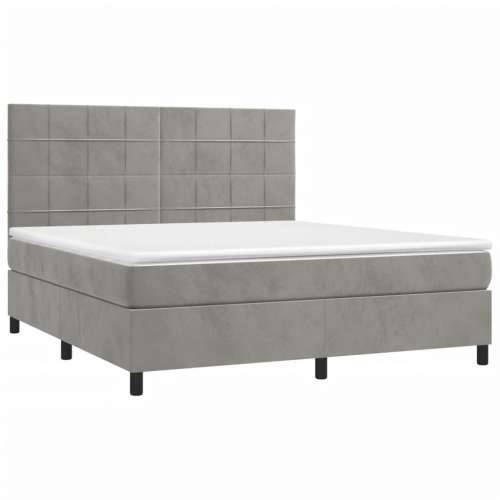 Krevet box spring s madracem LED svjetlosivi 180x200 cm baršun - Svjetlosiva 180 x 200 cm Blok s kvadratima Cijena