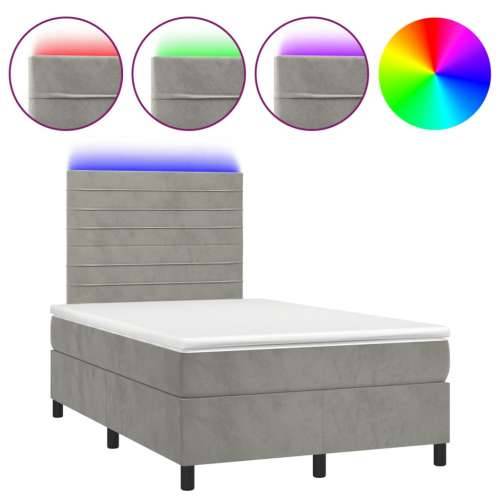 Krevet box spring s madracem LED svjetlosivi 120x200 cm baršun - Svjetlosiva 120 x 200 cm vodoravne pruge Cijena
