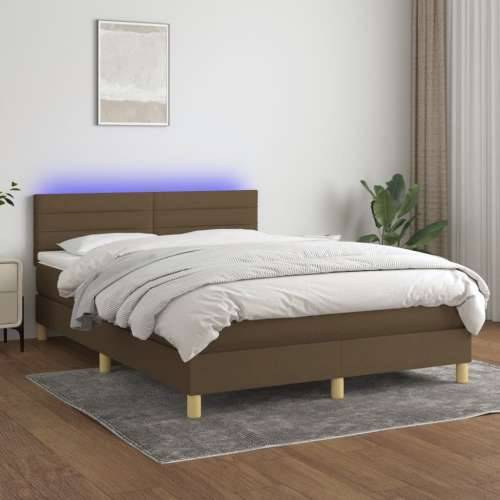 Krevet box spring s madracem LED tamnosmeđi 140x200 cm tkanina - Tamno smeđa 140 x 200 cm vodoravne pruge Cijena