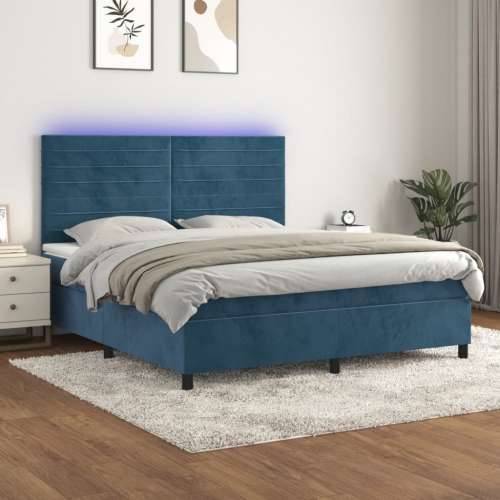 Krevet box spring s madracem LED tamnoplavi 160x200 cm baršun - Tamno plava 160 x 200 cm vodoravne pruge Cijena