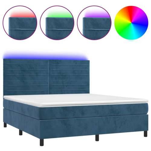 Krevet box spring s madracem LED tamnoplavi 160x200 cm baršun - Tamno plava 160 x 200 cm vodoravne pruge Cijena