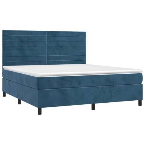 Krevet box spring s madracem LED tamnoplavi 160x200 cm baršun - Tamno plava 160 x 200 cm vodoravne pruge Cijena
