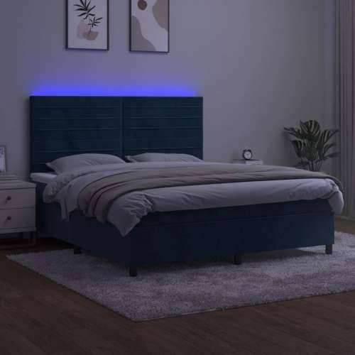 Krevet box spring s madracem LED tamnoplavi 160x200 cm baršun - Tamno plava 160 x 200 cm vodoravne pruge Cijena