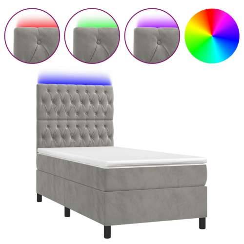 Krevet box spring s madracem LED svjetlosivi 90x190 cm baršun - Svjetlosiva 90 x 190 cm Dizajn s gumbima Cijena