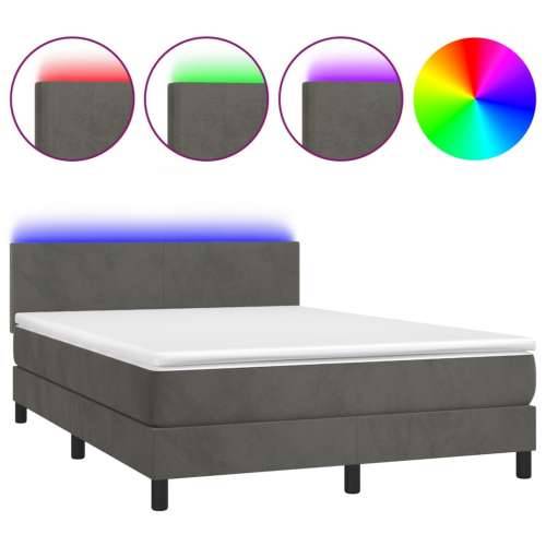 Krevet box spring s madracem LED tamnosivi 140x200 cm baršun - Tamno siva 140 x 200 cm Gladak dizajn Cijena