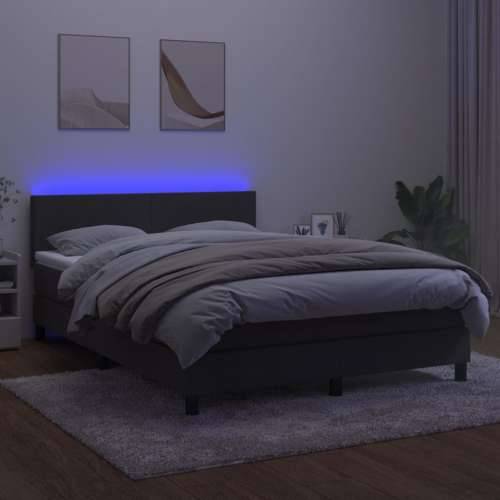 Krevet box spring s madracem LED tamnosivi 140x200 cm baršun - Tamno siva 140 x 200 cm Gladak dizajn Cijena