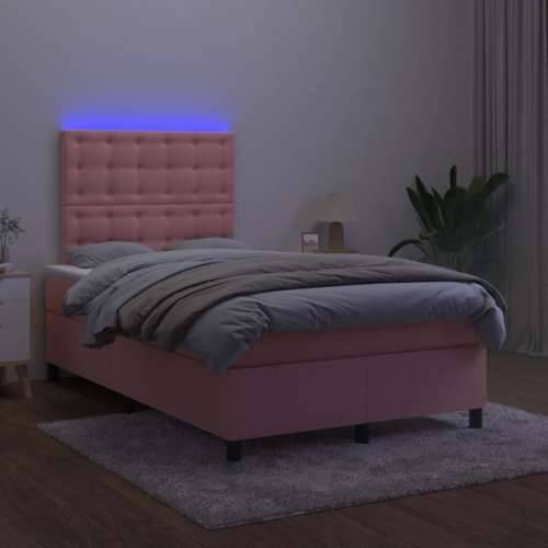 Krevet box spring s madracem LED ružičasti 120x200cm baršunasti - Ružičasta 120 x 200 cm gumbi Cijena