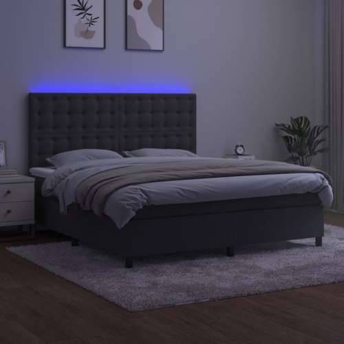 Krevet box spring s madracem LED tamnosivi 160x200 cm baršun - Tamno siva 160 x 200 cm gumbi Cijena
