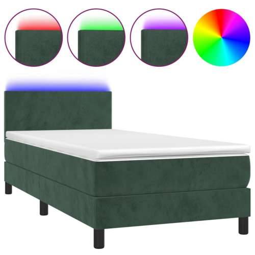 Krevet box spring s madracem LED tamnozeleni 90x200 cm baršun - Tamnozelena 90 x 200 cm Gladak dizajn Cijena