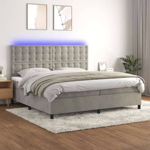 Krevet box spring s madracem LED svjetlosivi 200x200 cm baršun - Svjetlosiva 200 x 200 cm gumbi Cijena