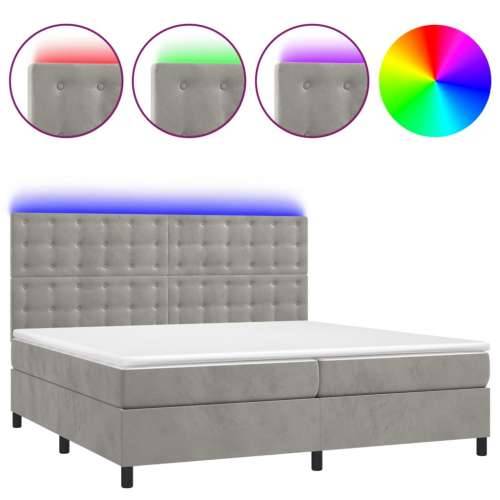 Krevet box spring s madracem LED svjetlosivi 200x200 cm baršun - Svjetlosiva 200 x 200 cm gumbi Cijena