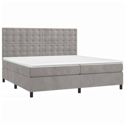 Krevet box spring s madracem LED svjetlosivi 200x200 cm baršun - Svjetlosiva 200 x 200 cm gumbi Cijena