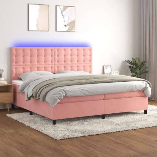 Krevet box spring s madracem LED ružičasti 200x200cm baršunasti - Ružičasta 200 x 200 cm gumbi Cijena