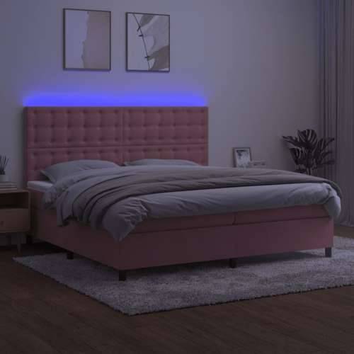 Krevet box spring s madracem LED ružičasti 200x200cm baršunasti - Ružičasta 200 x 200 cm gumbi Cijena