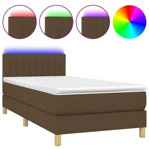 Krevet box spring s madracem LED tamnosmeđi 80 x 200 cm tkanina - Tamno smeđa 80 x 200 cm Okomite pruge Cijena