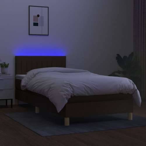 Krevet box spring s madracem LED tamnosmeđi 80 x 200 cm tkanina - Tamno smeđa 80 x 200 cm Okomite pruge Cijena