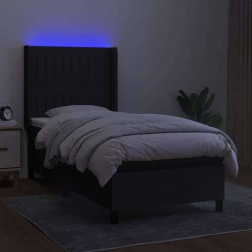 Krevet box spring s madracem LED crni 100x200 cm od tkanine - Crna 100 x 200 cm Okomite pruge Cijena