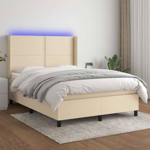 Krevet box spring s madracem LED krem 140x200 cm od tkanine - Krema 140 x 200 cm Obično s čavlima Cijena