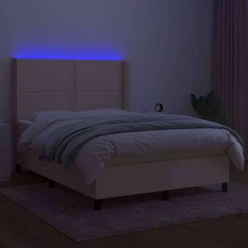 Krevet box spring s madracem LED krem 140x200 cm od tkanine - Krema 140 x 200 cm Obično s čavlima Cijena