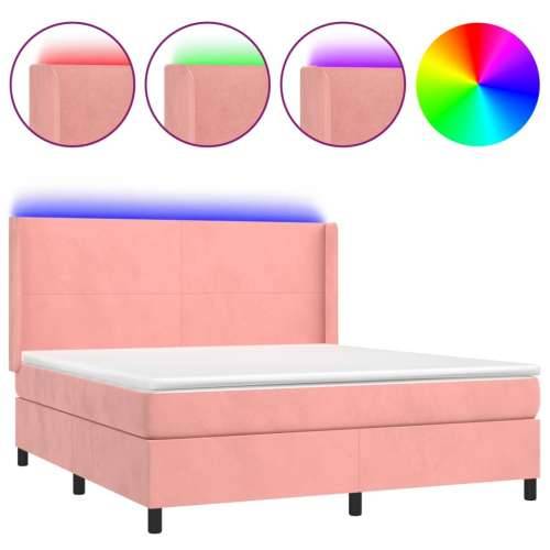 Krevet box spring s madracem LED ružičasti 180x200cm baršunasti - Ružičasta 180 x 200 cm Gladak dizajn Cijena