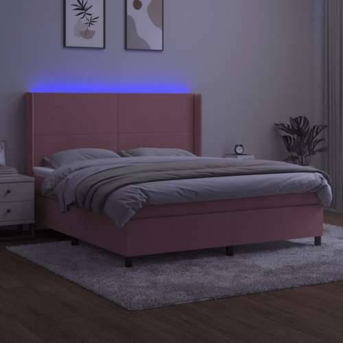 Krevet box spring s madracem LED ružičasti 180x200cm baršunasti - Ružičasta 180 x 200 cm Gladak dizajn Cijena