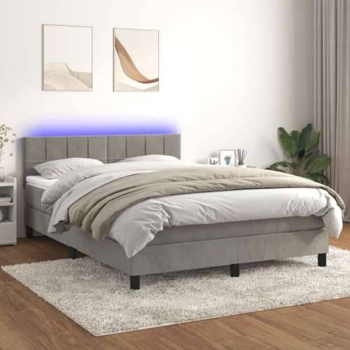 Krevet box spring s madracem LED svjetlosivi 140x200 cm baršun - Svjetlosiva 140 x 200 cm Blok s kvadratima Cijena