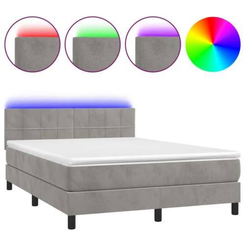 Krevet box spring s madracem LED svjetlosivi 140x200 cm baršun - Svjetlosiva 140 x 200 cm Blok s kvadratima Cijena