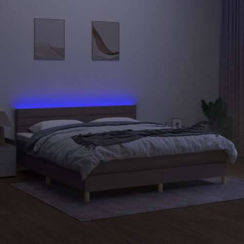 Krevet box spring s madracem LED smeđesivi 160x200 cm tkanina - Sivo-smeđa 160 x 200 cm vodoravne pruge Cijena